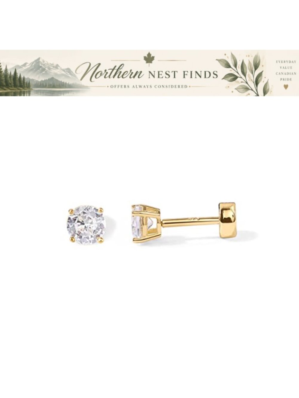 14K Gold Plated 925 Sterling Silver CZ Flat Back Stud Earrings for Women